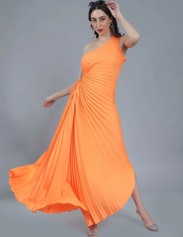 One-Shoulder Pleated Maxi Dress