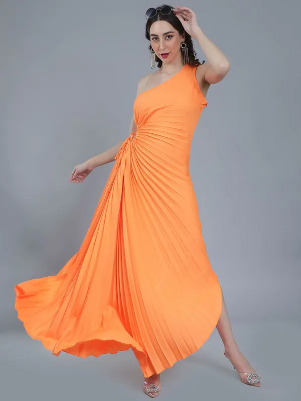 One-Shoulder Pleated Maxi Dress