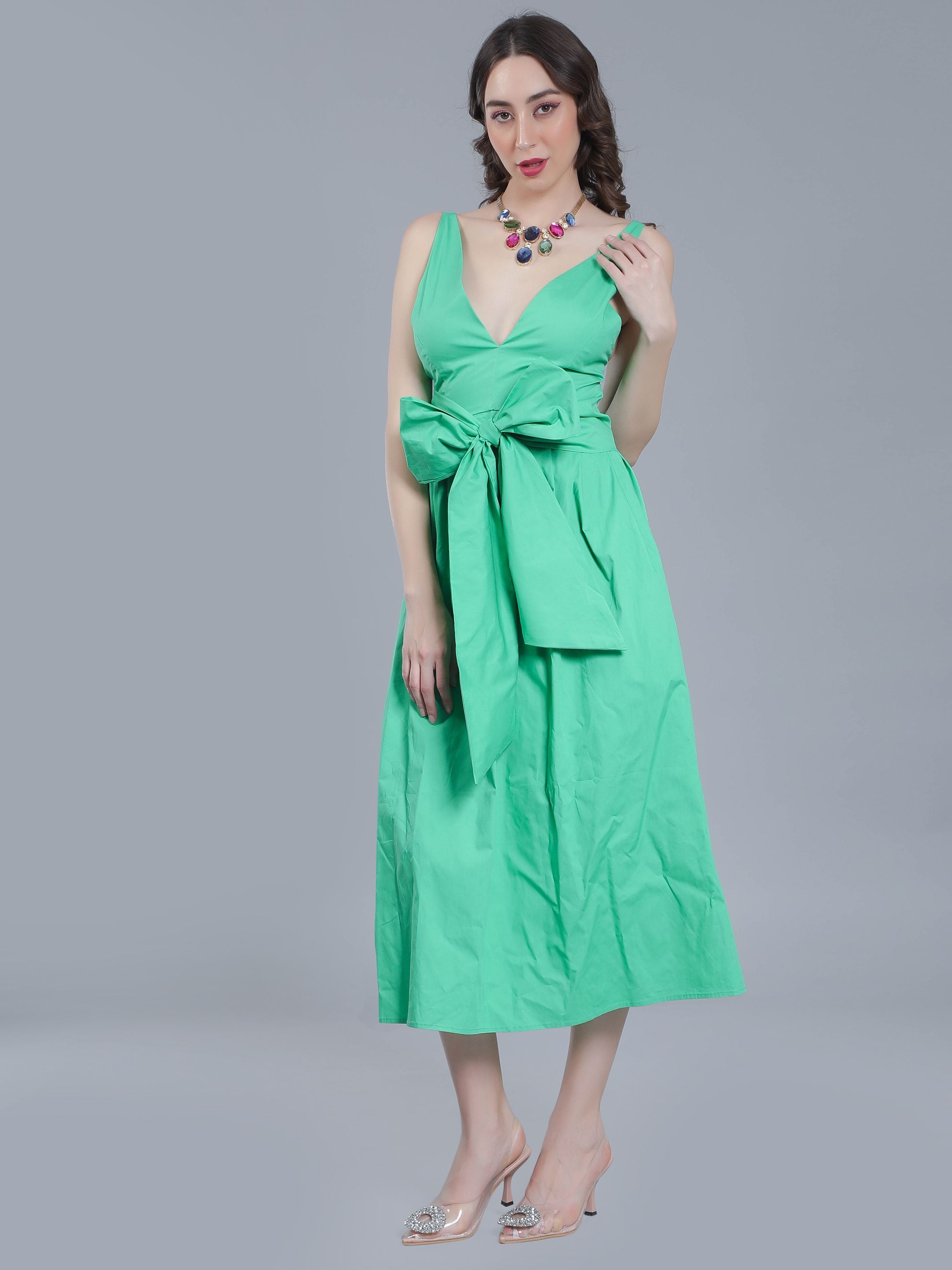 Deep V-Neck Cotton Dress