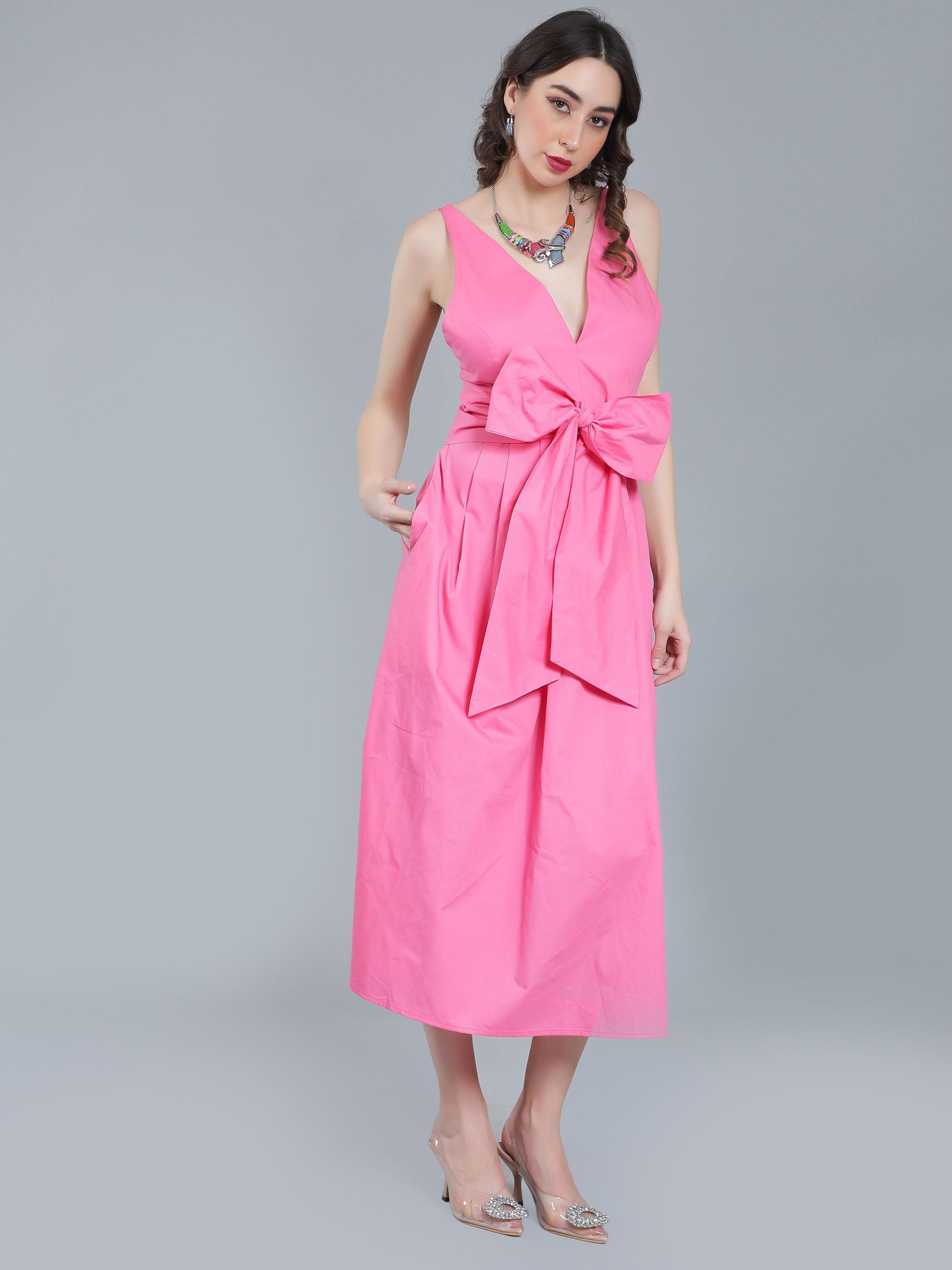 Deep V-Neck Cotton Dress