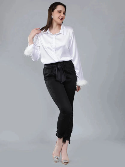 Feather Cuff Satin Shirt