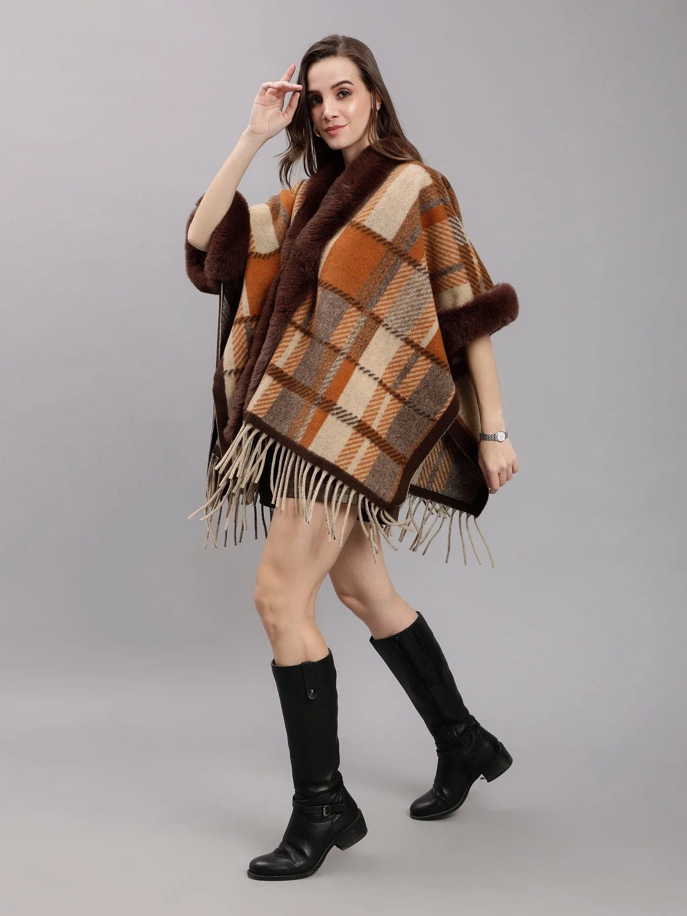 Poncho Plaid Woolen Cape