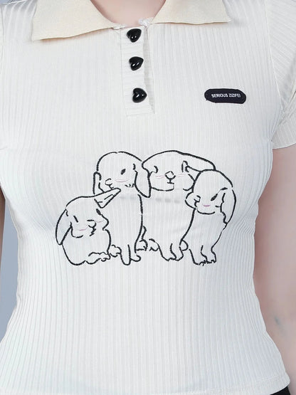 Heart Button Knitted T-shirt