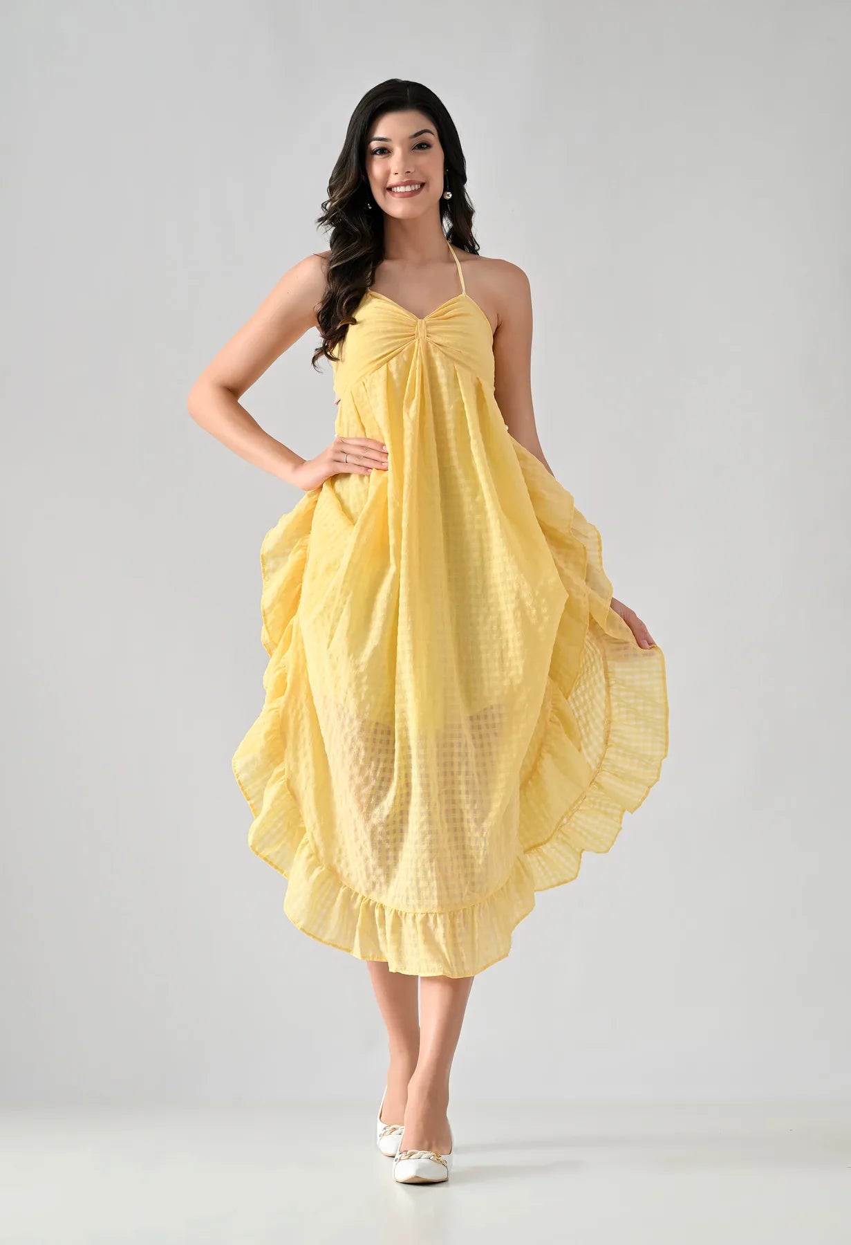 Flared Halter Midi Dress