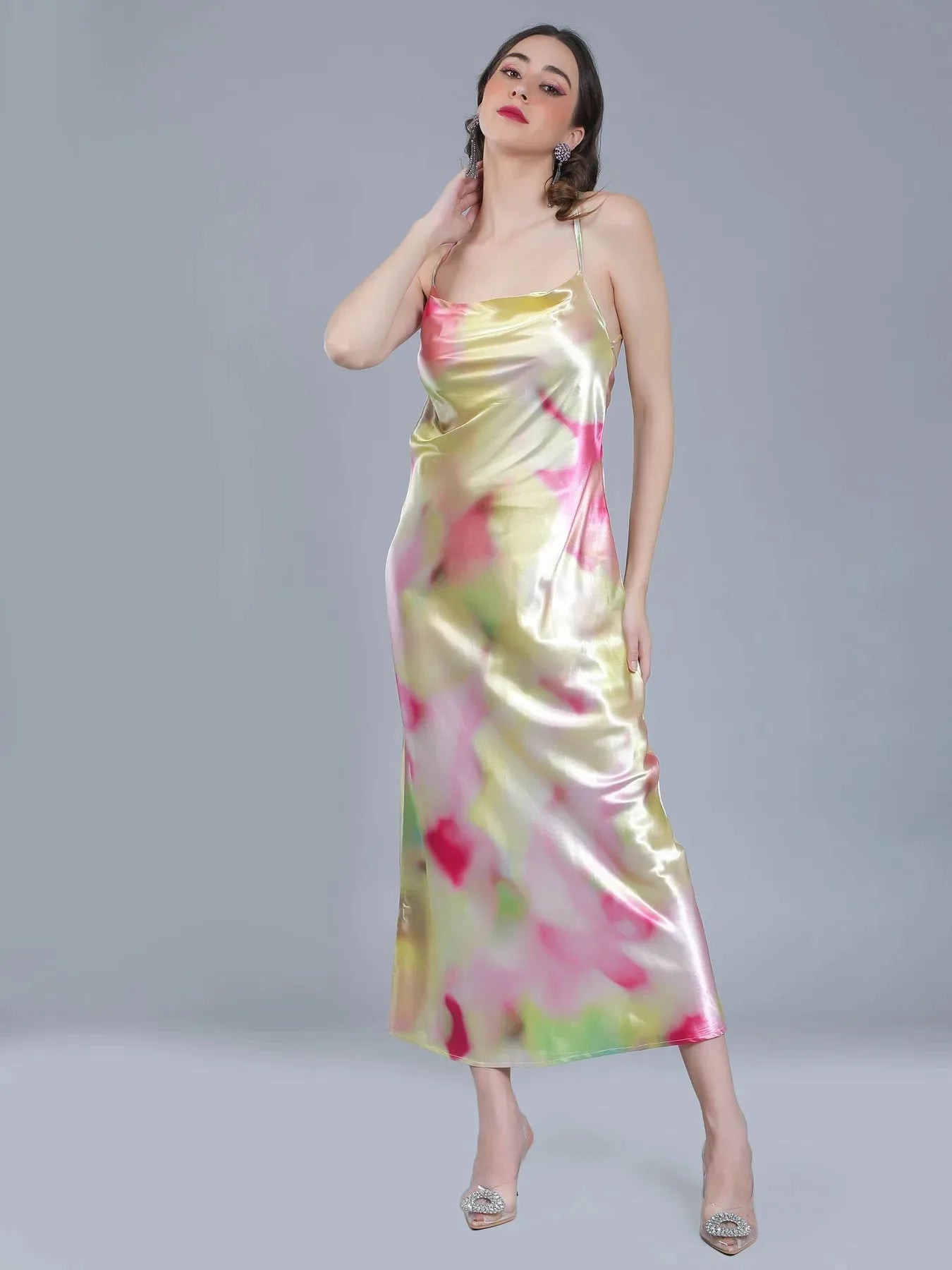 Splash Color Cowl Slip Dress