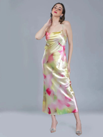 Splash Color Cowl Slip Dress