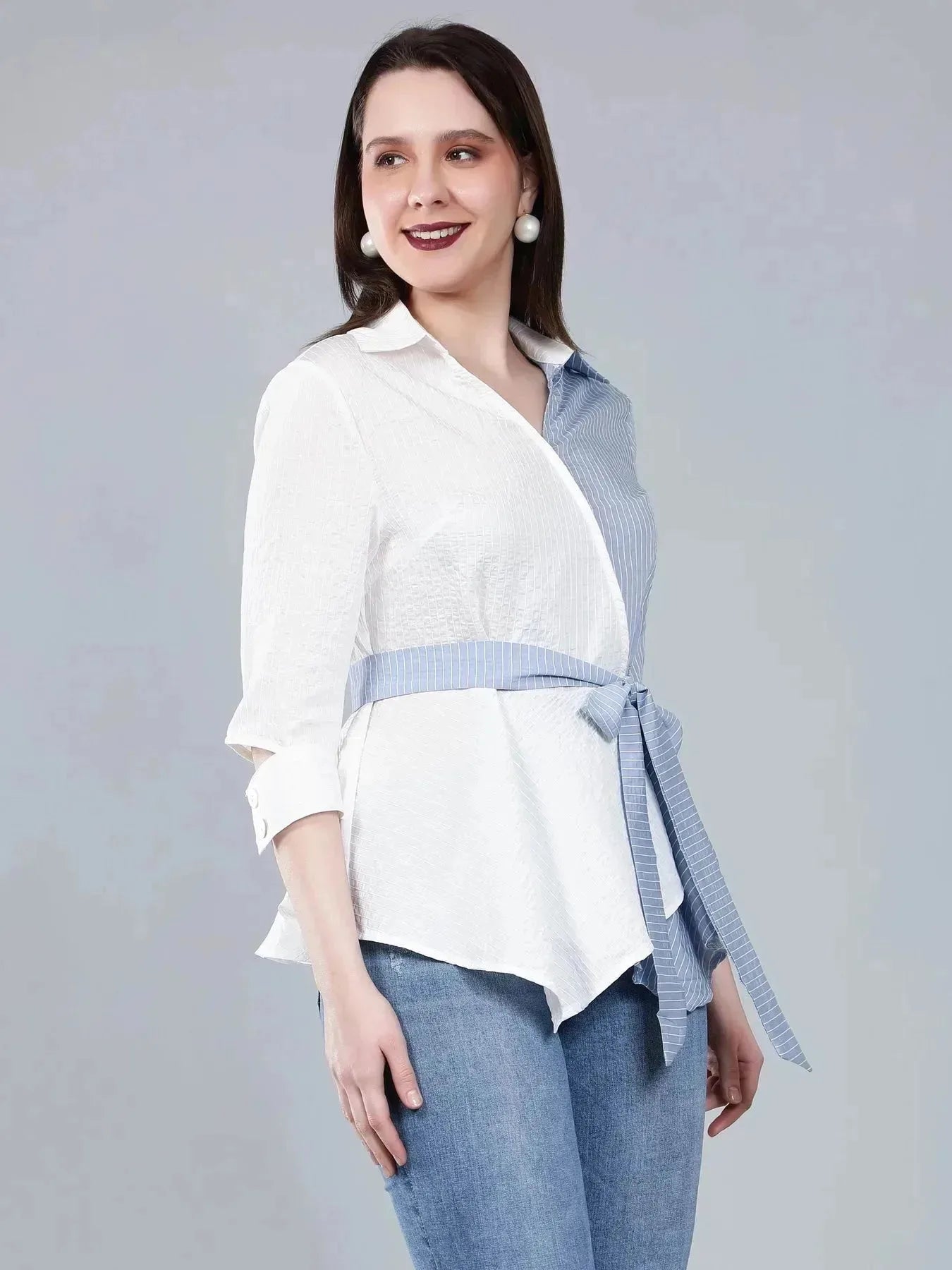 Colorblock Overlap Assymetrical Belted Top