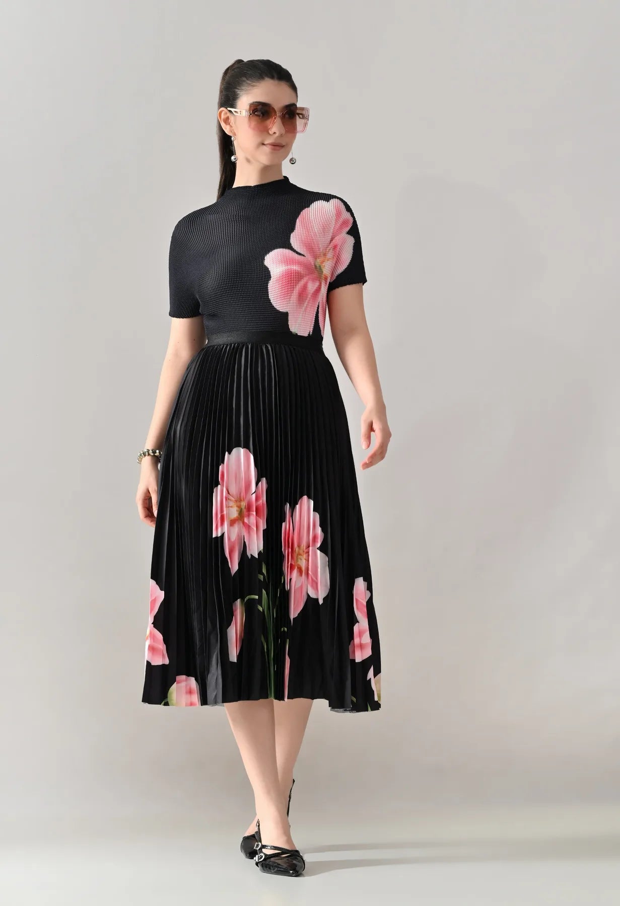 Floral Printed Pleated Two-Piece Set