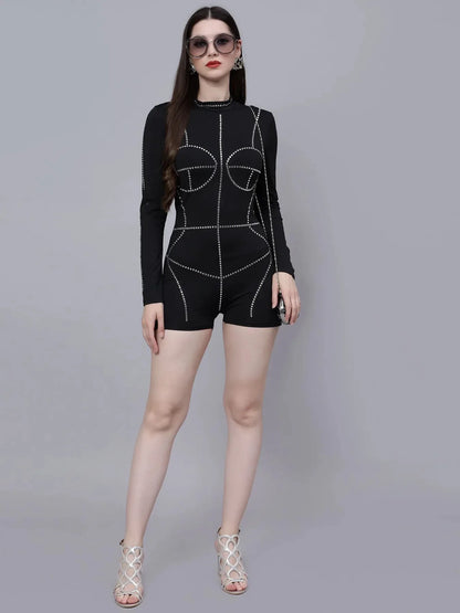 Rhinestone Stickon Detail Playsuit