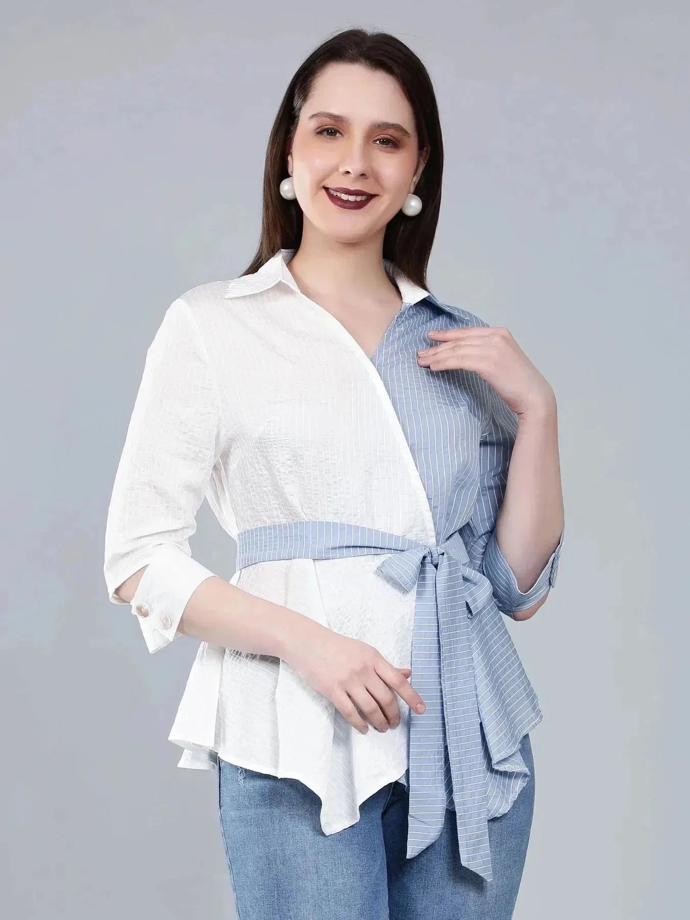 Colorblock Overlap Assymetrical Belted Top