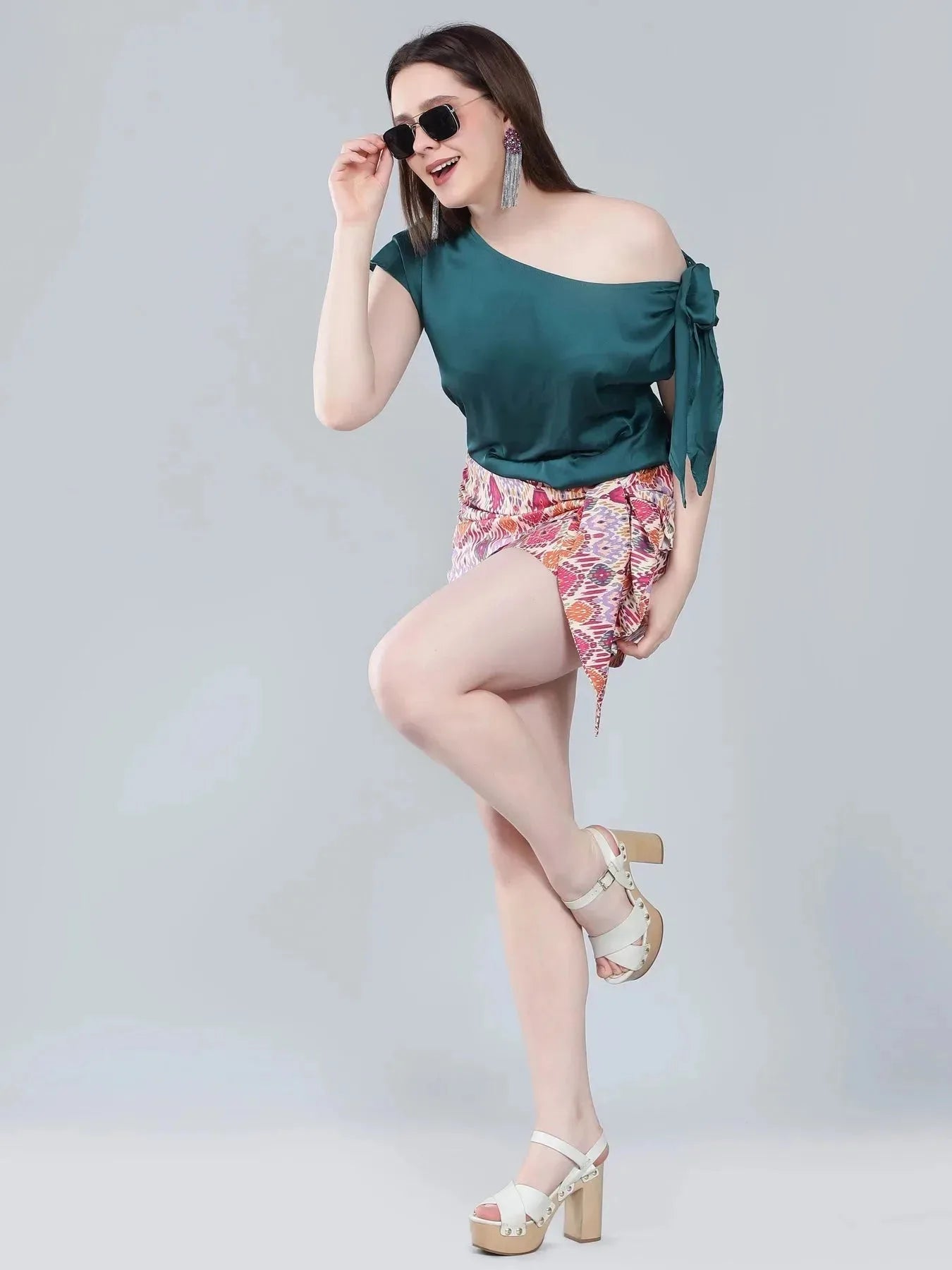 Tie Shoulder Satin Blouse