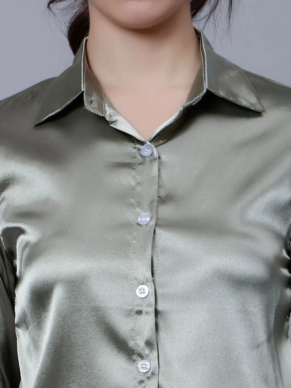 Elegant Ribbon Satin Shirt