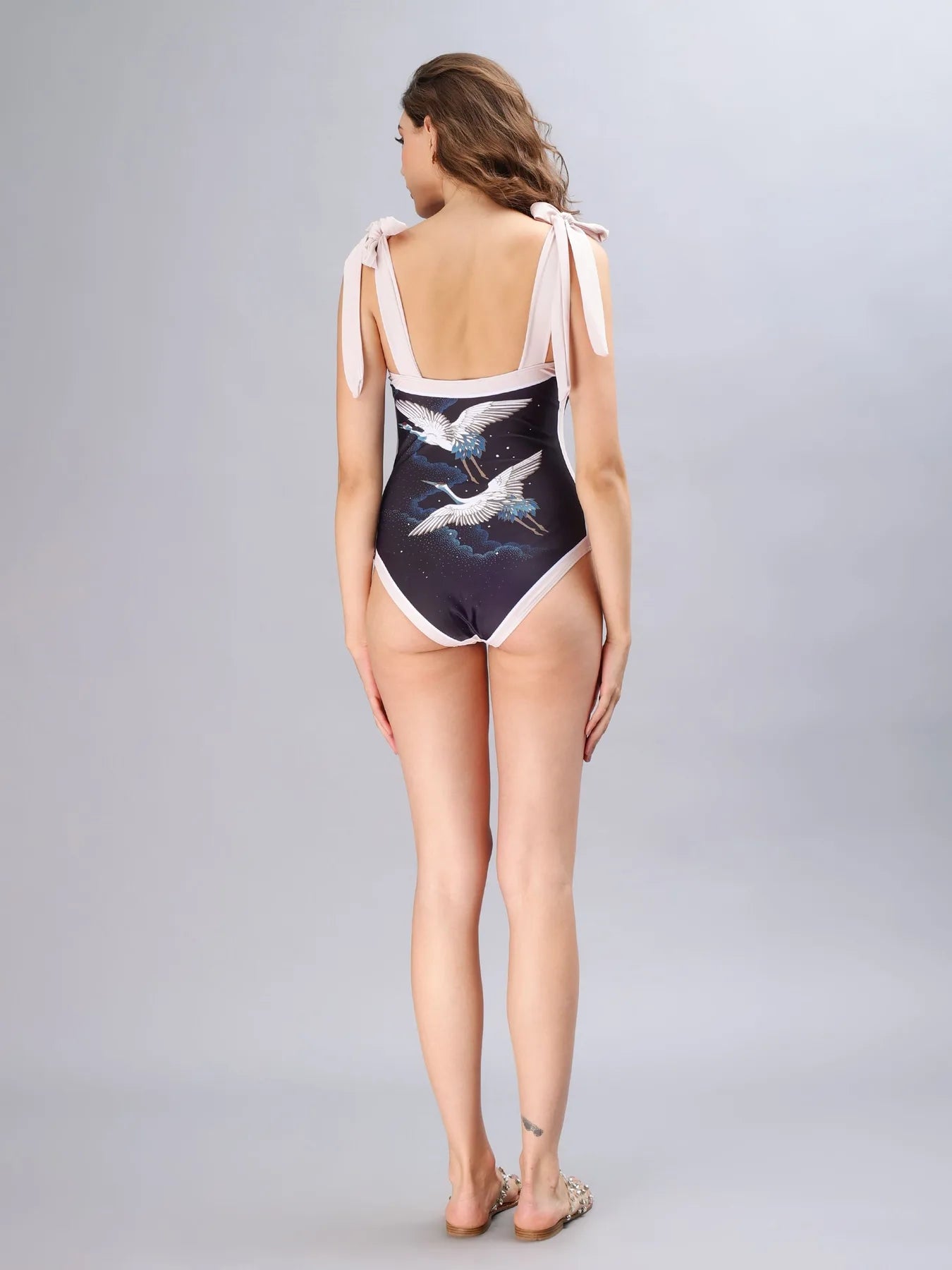 Bird Print Monokini With Sarong