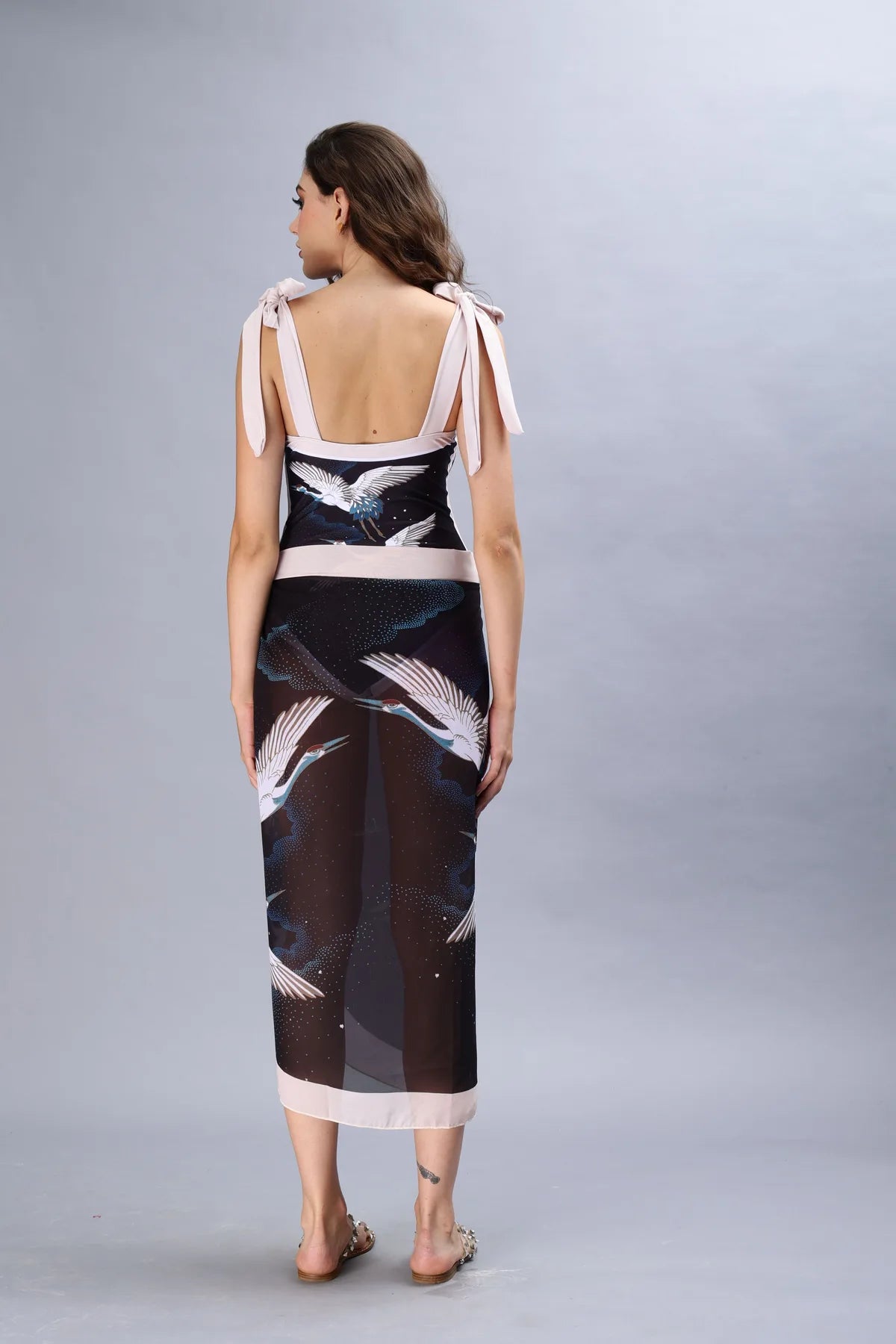 Bird Print Monokini With Sarong