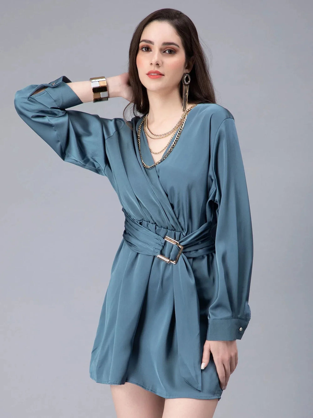 Front Overlap Flair Satin Playsuit