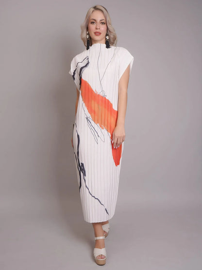 Printed Pleated Midi Dress