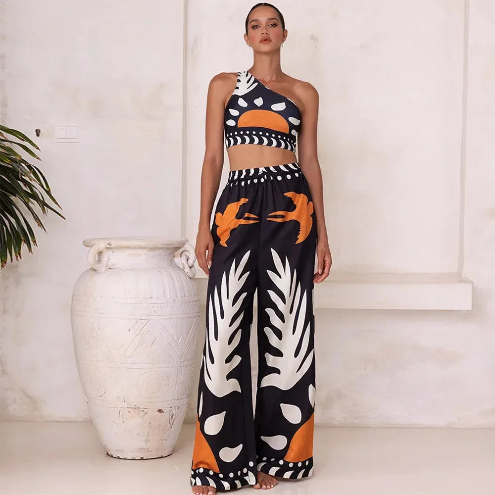 Abstract Printed Bikini and Pant Set