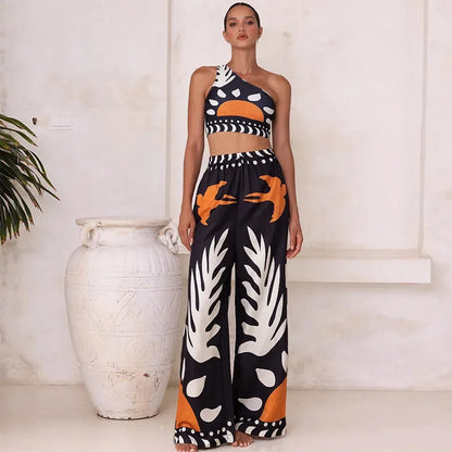 Abstract Printed Bikini and Pant Set