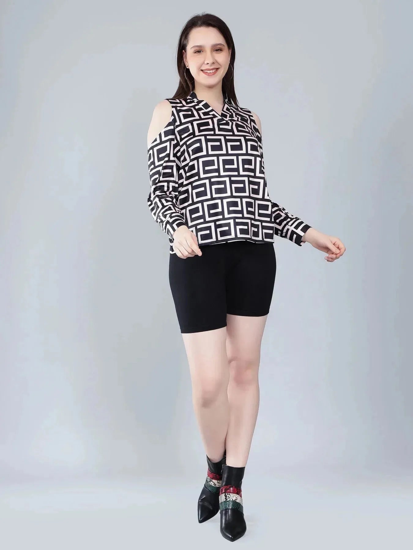Geometrical Cold Shoulder Blouse