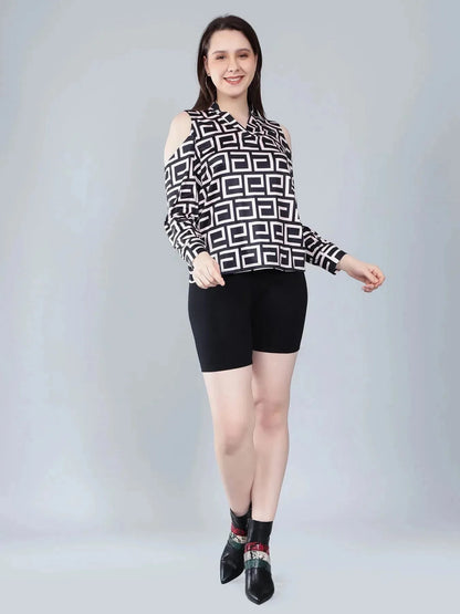 Geometrical Cold Shoulder Blouse
