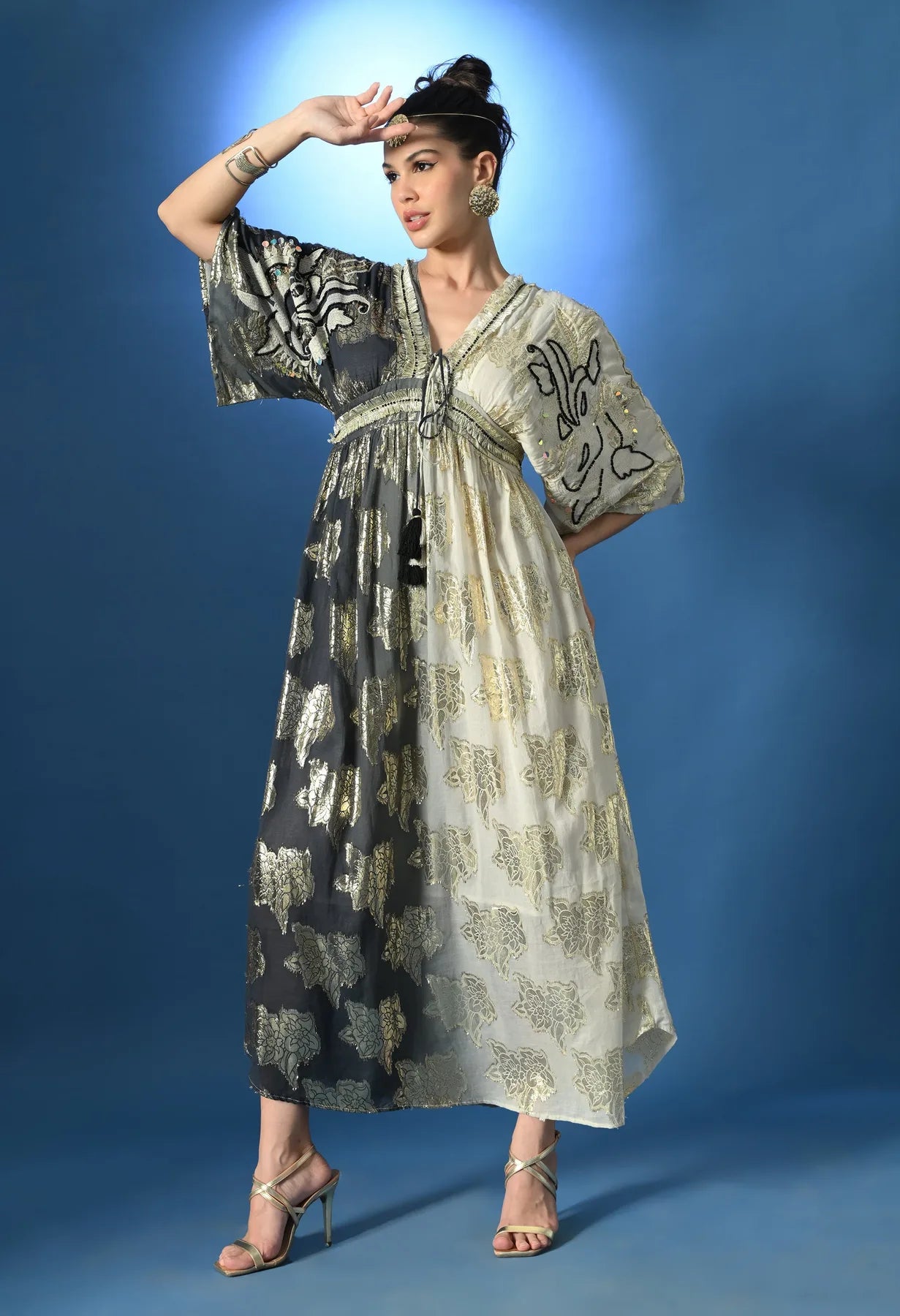 Dual tone Jacquard Maxi  Dress