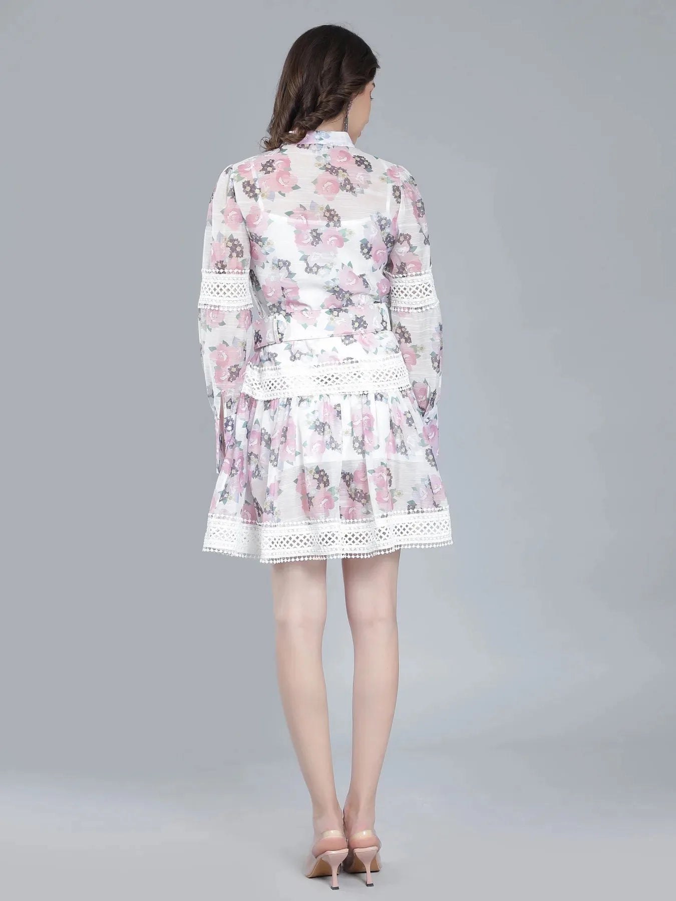 Lace Floral Belted Dress