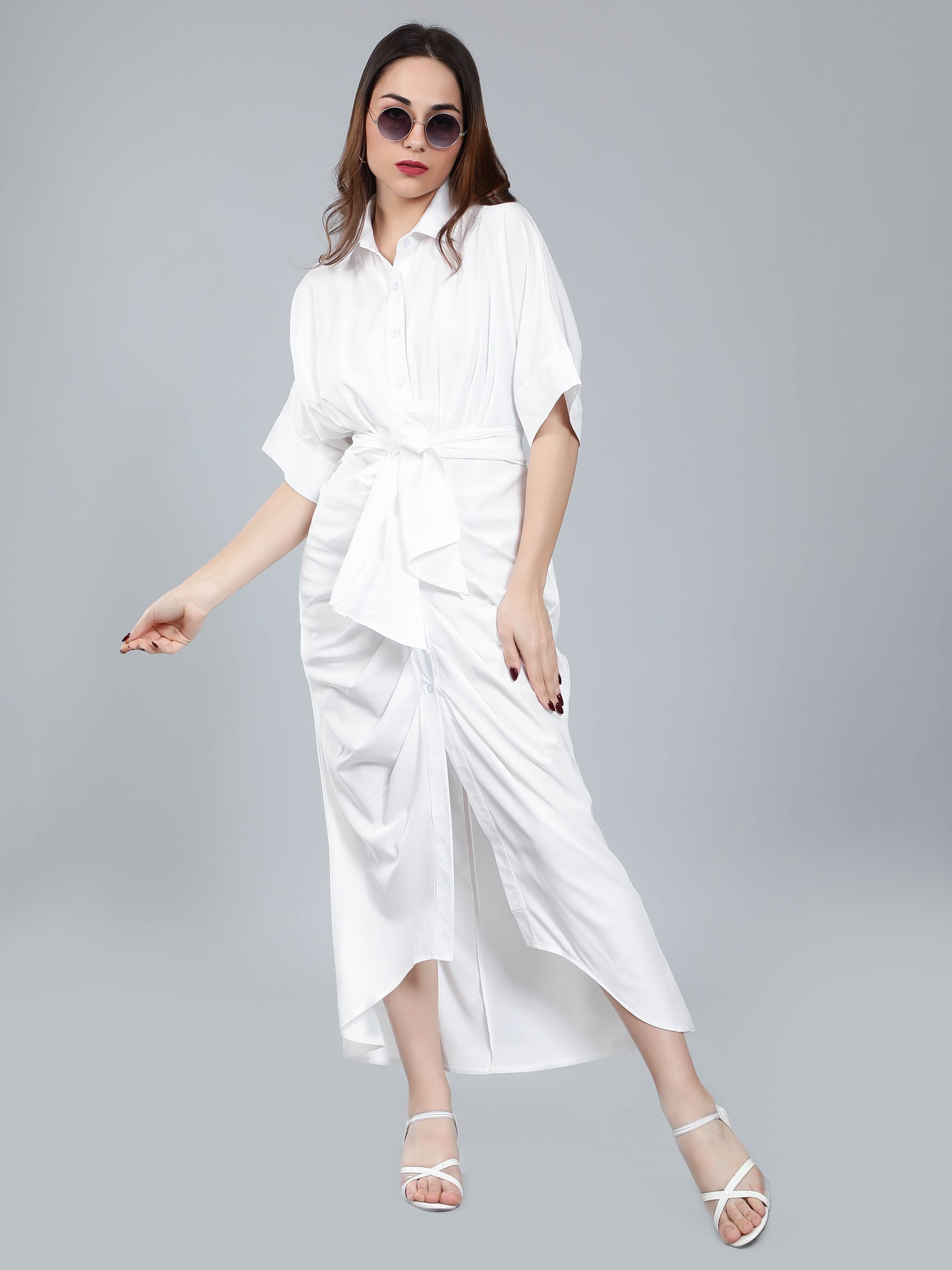 Cinched Waist Belted Shirt Dress