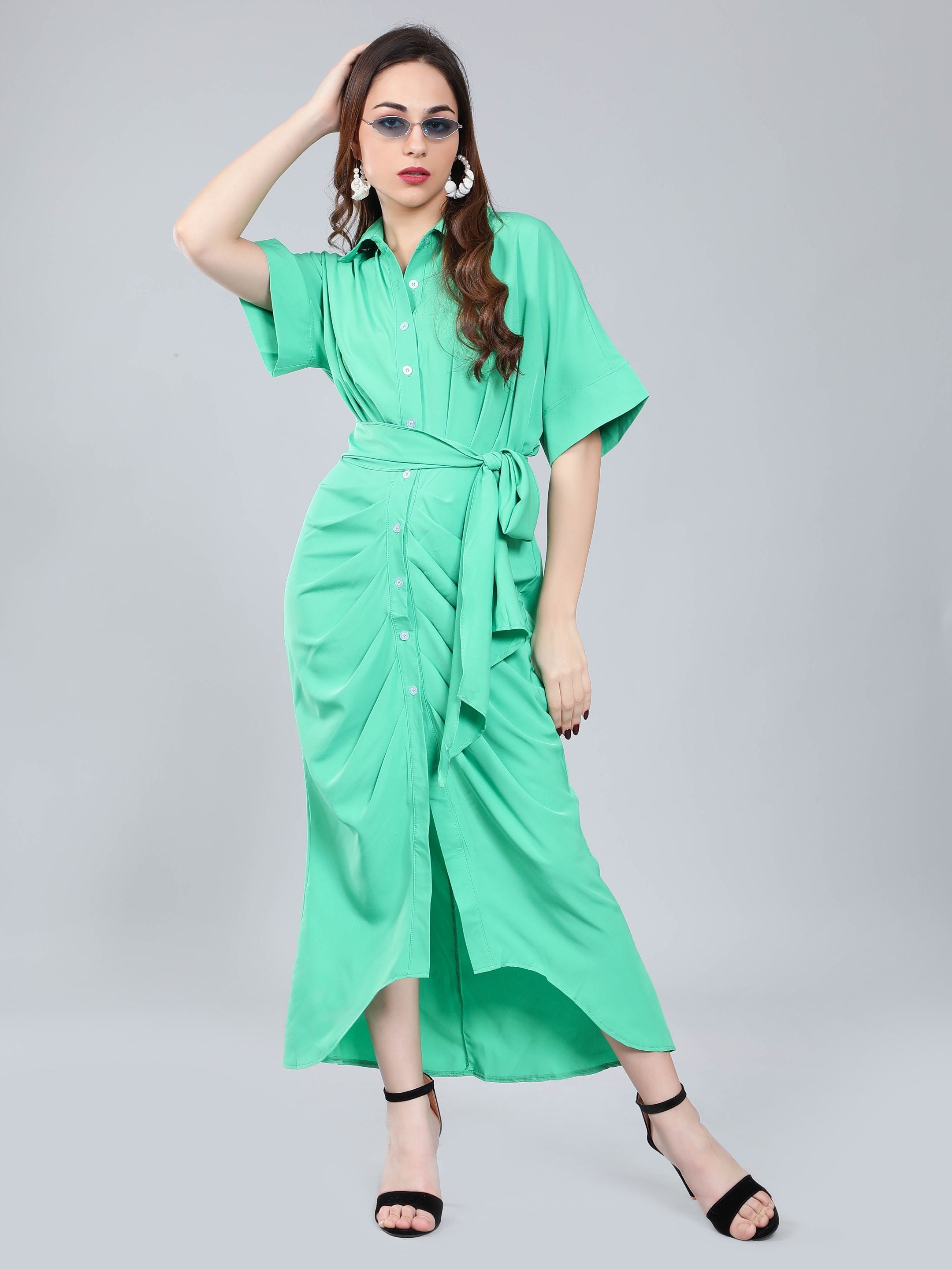 Cinched Waist Belted Shirt Dress