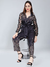 Tulle Sleeves Printed Jumpsuit