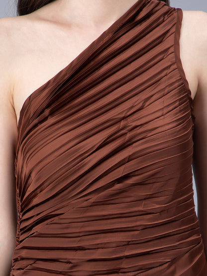 Fan Pleats One-Shoulder Dress
