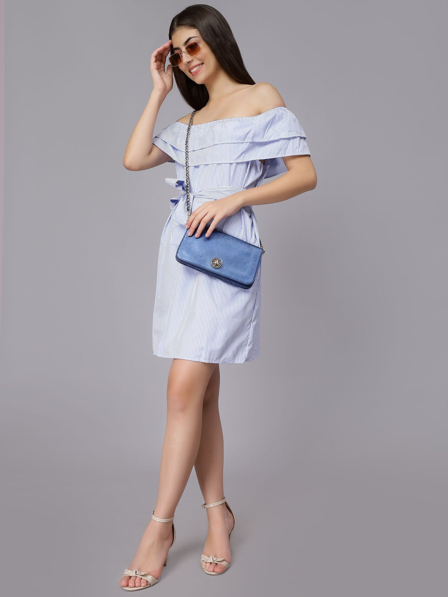 Striped Off-Shoulder Short Dress