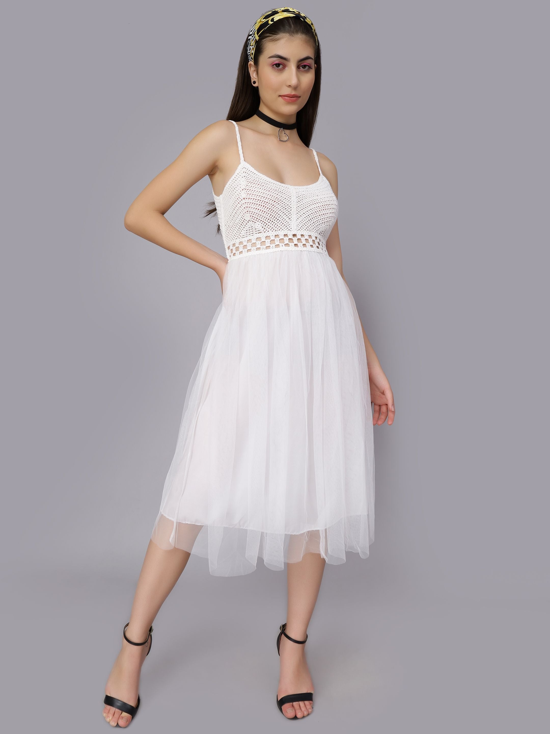 Summer Crochet Tulle Midi Dress