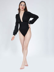 Sexy Plunged  V- Neck  Bodysuit