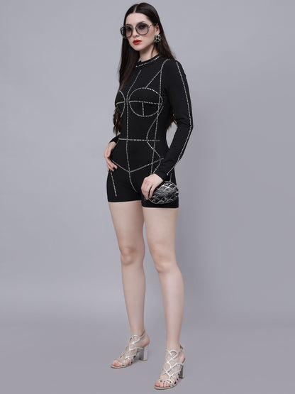 Rhinestone Stickon Detail Playsuit