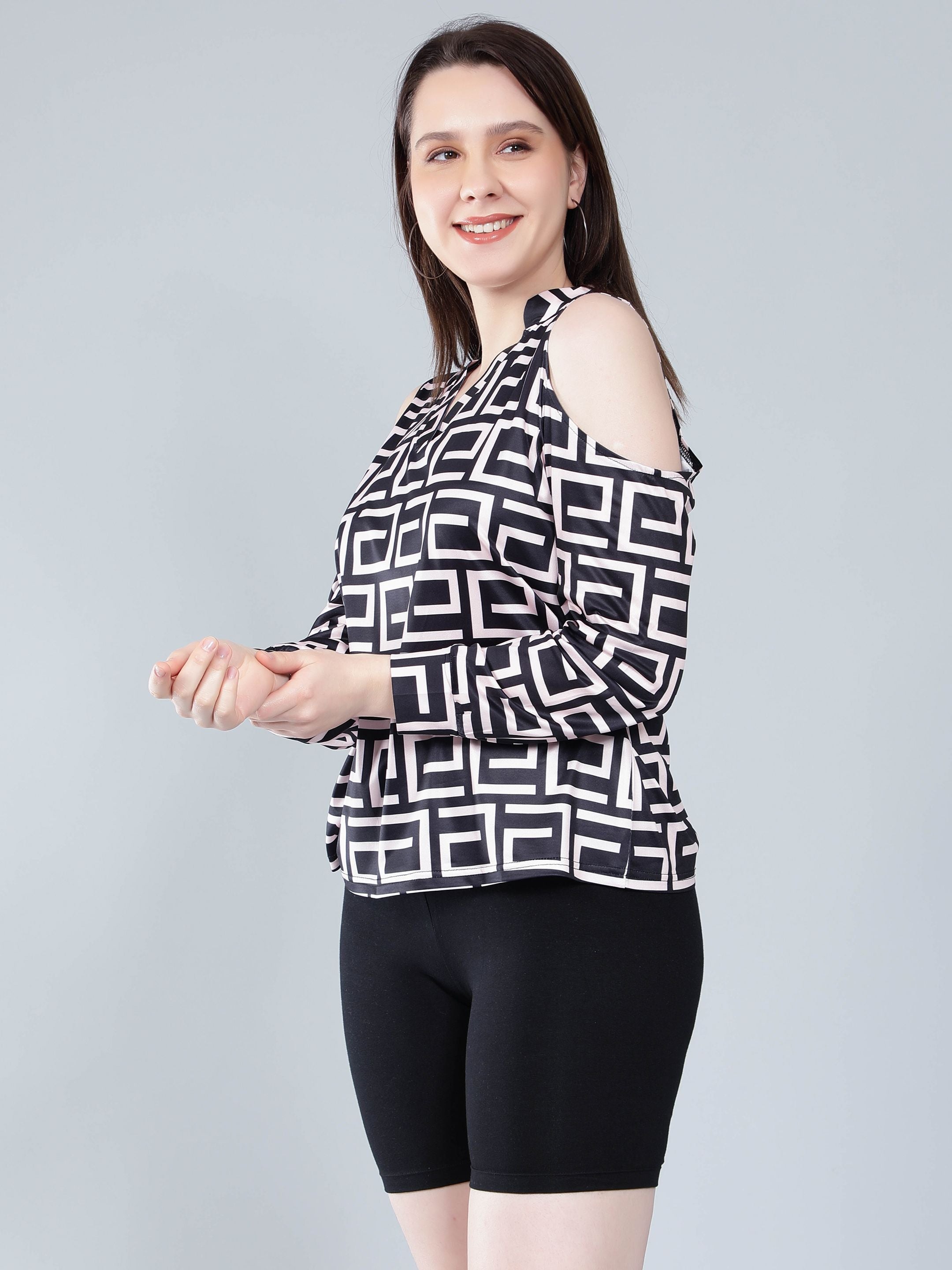 Geometrical Cold Shoulder Blouse