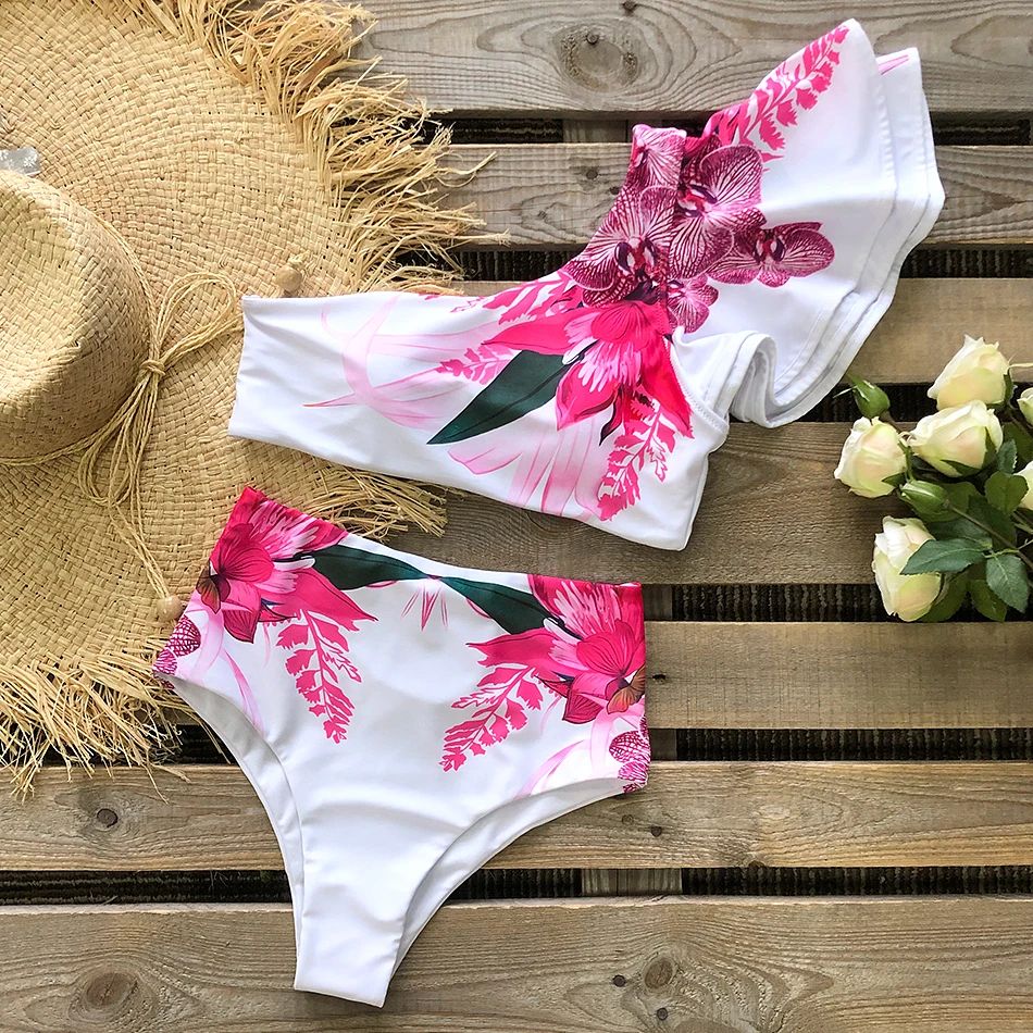 One Shoulder Floral Bikini