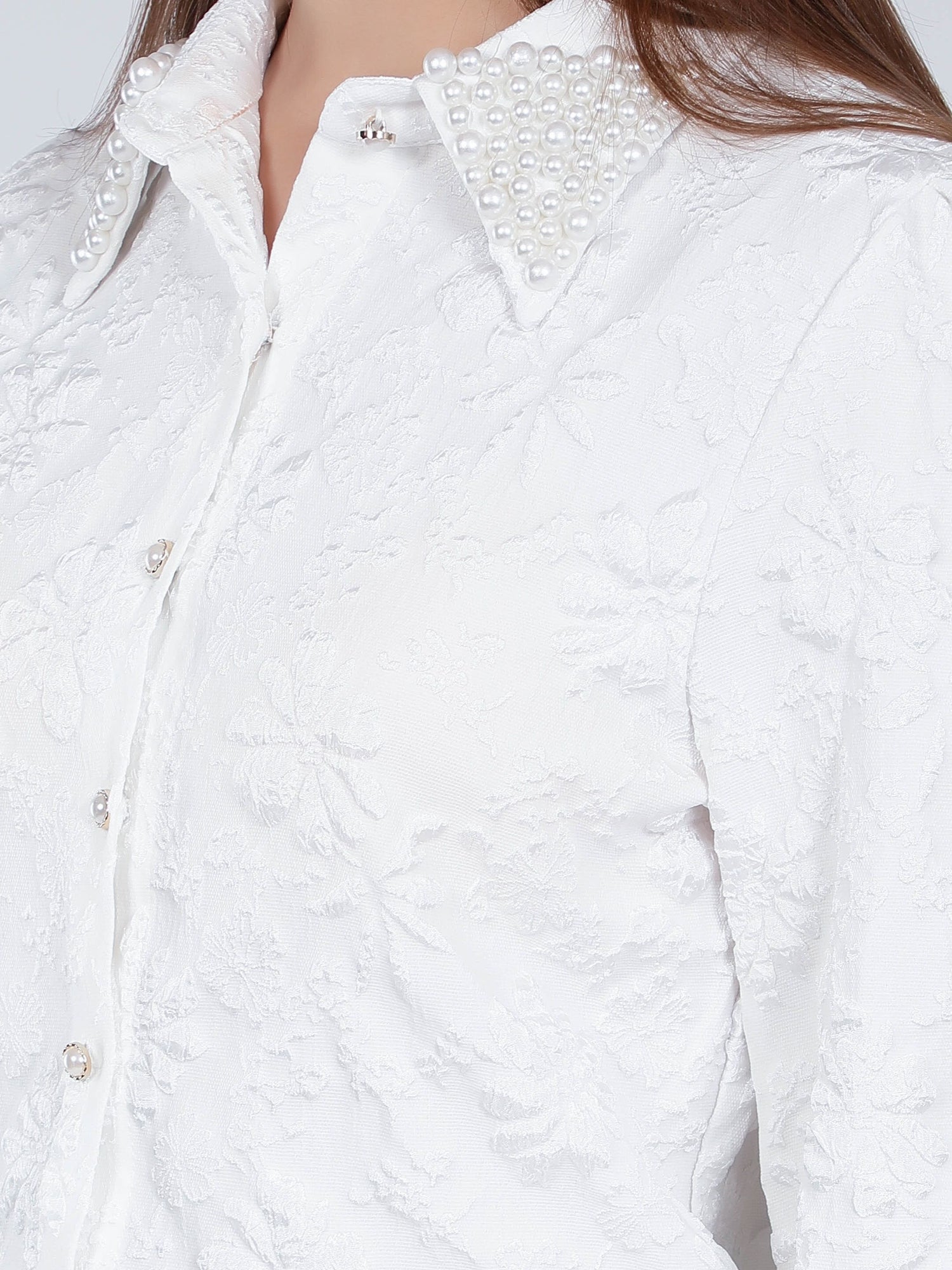 Pearl Beading Jacquard Shirt