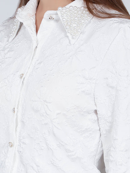 Pearl Beading Jacquard Shirt