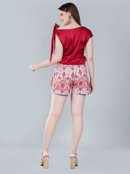 Tie Shoulder Satin Blouse