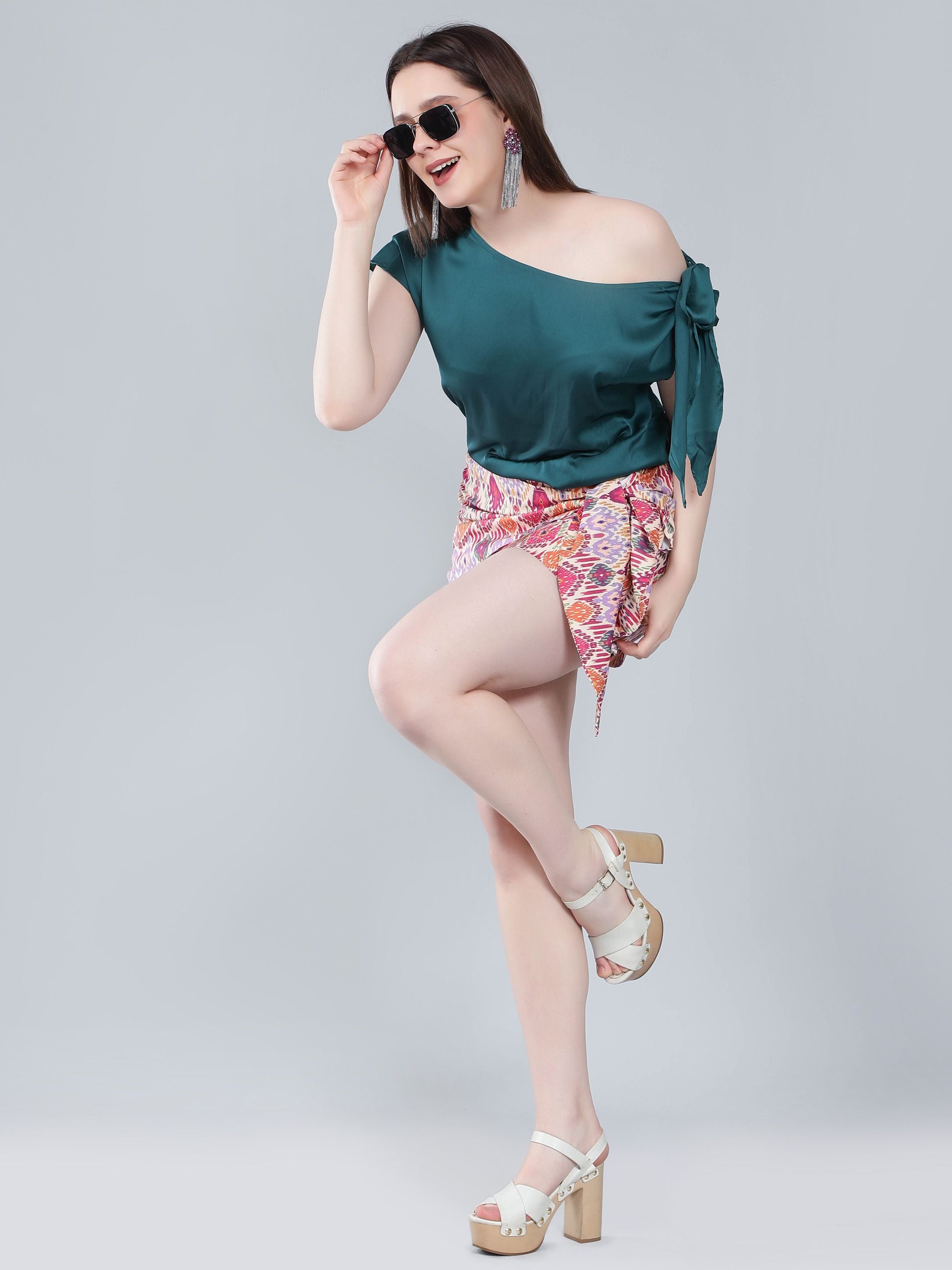 Tie Shoulder Satin Blouse