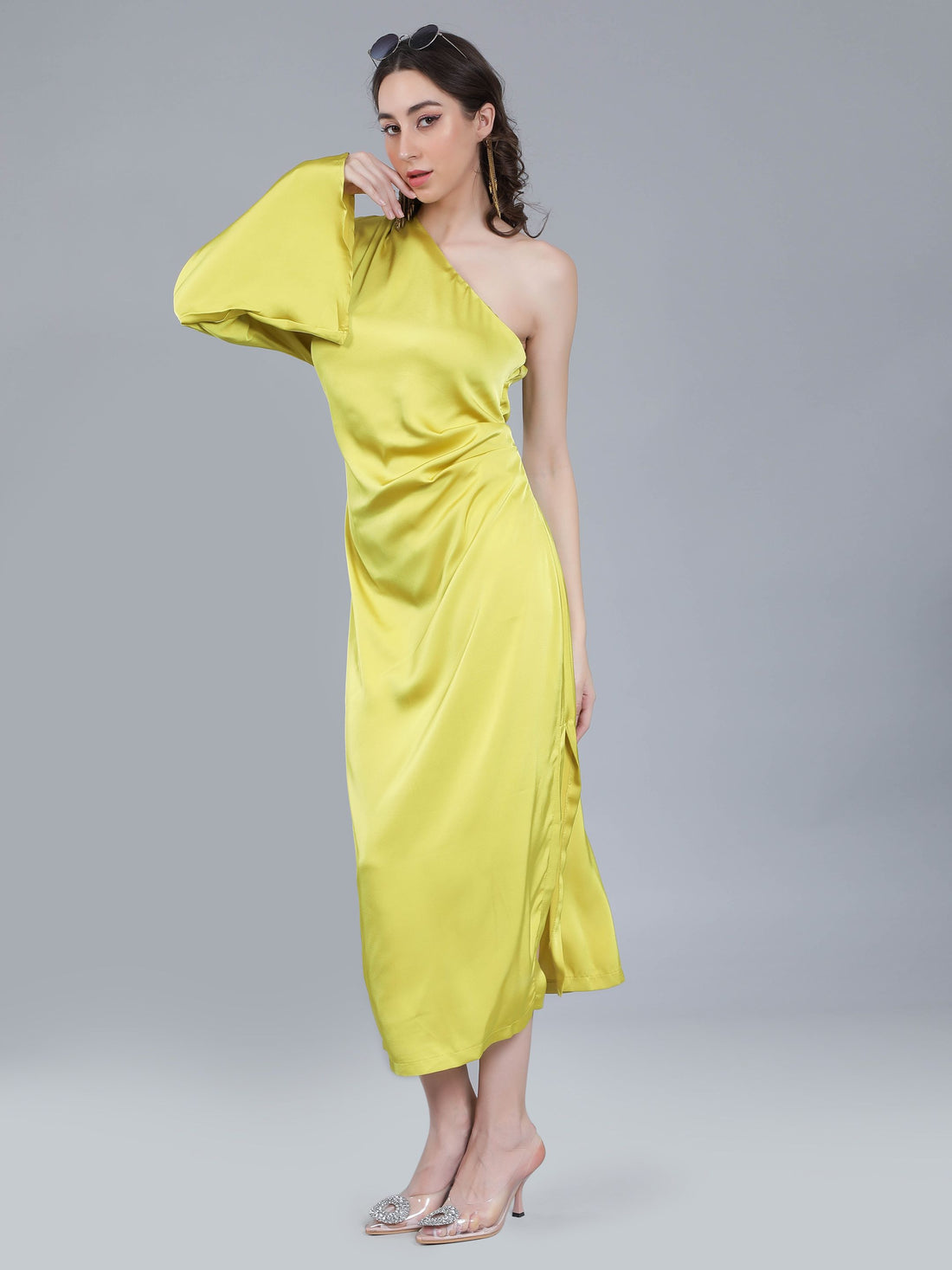 Draped Satin One Shoulder Dress