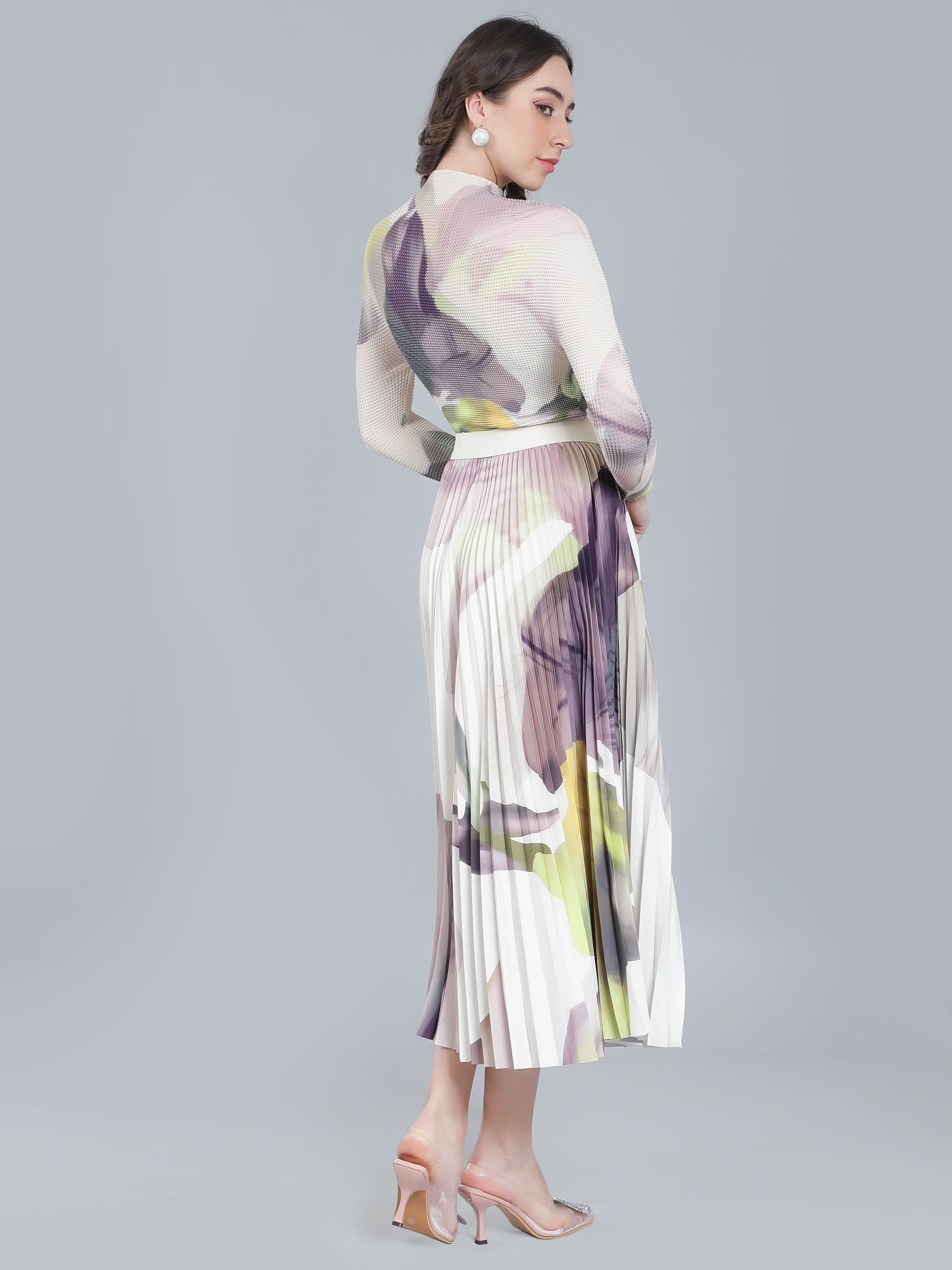 Chromatic Printed Pleated Two Piece Set