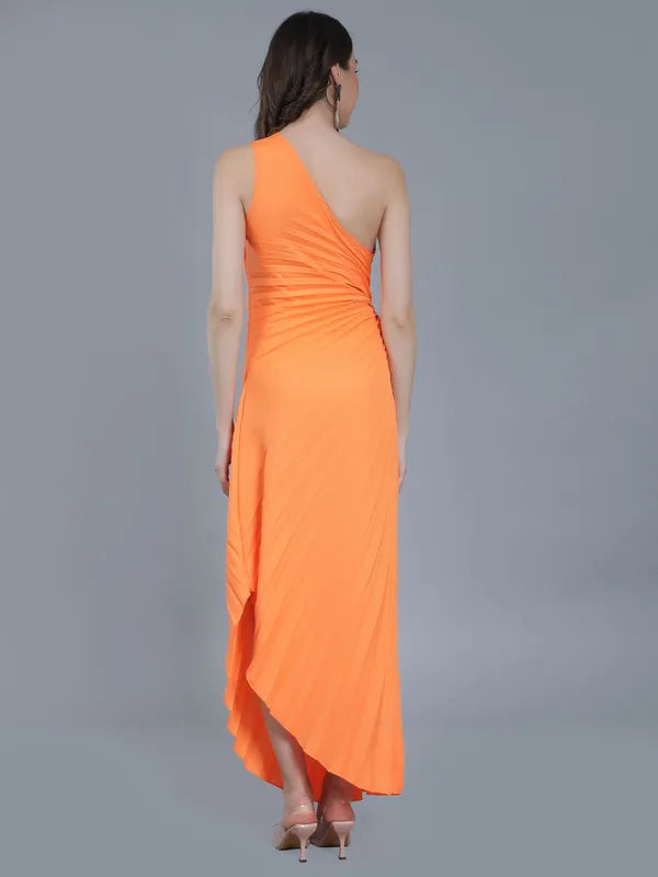 One-Shoulder Pleated Maxi Dress