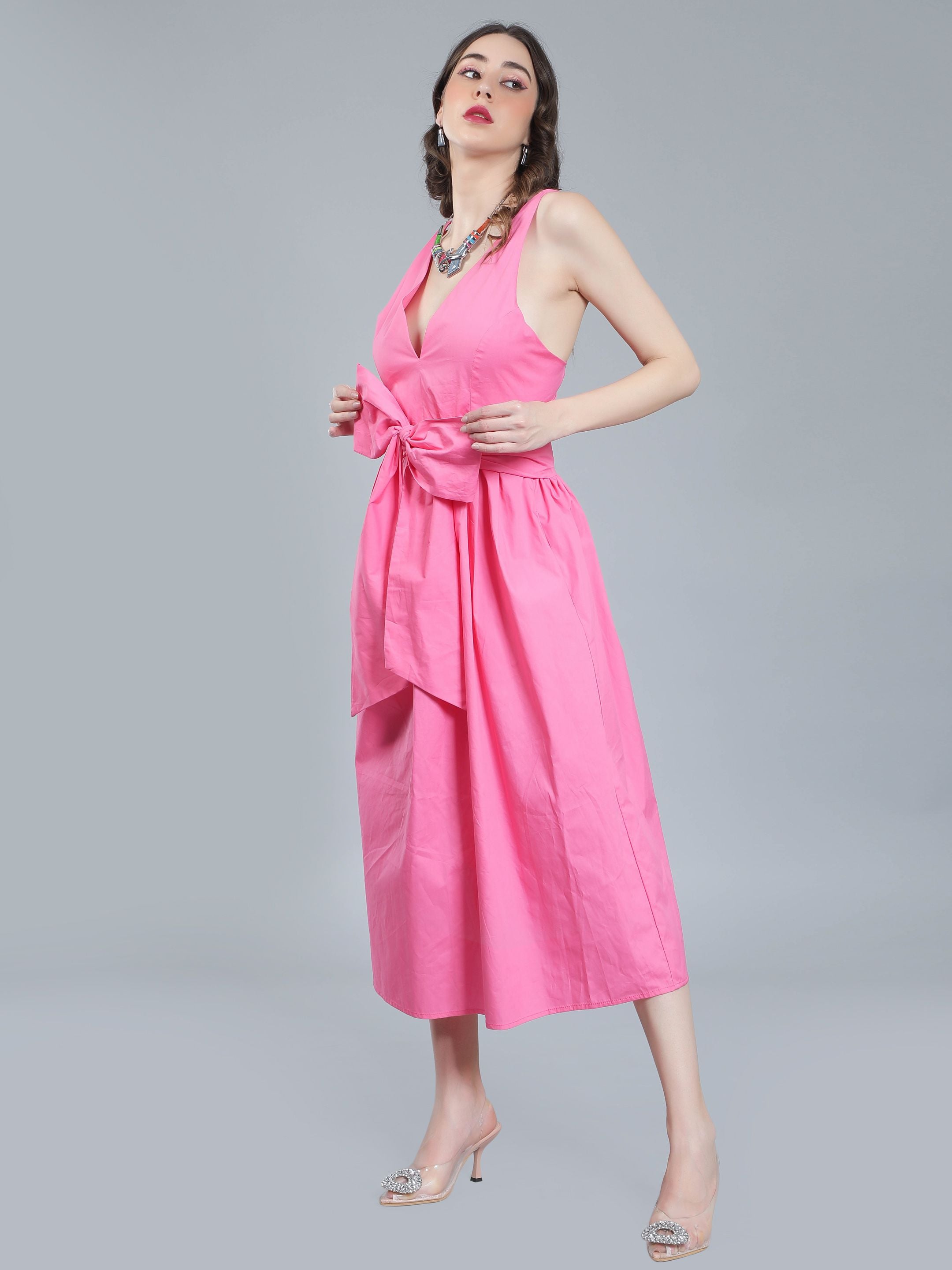 Deep V-Neck Cotton Dress