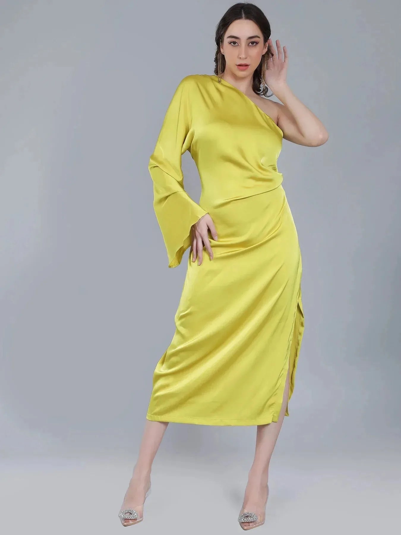 Draped Satin One Shoulder Dress