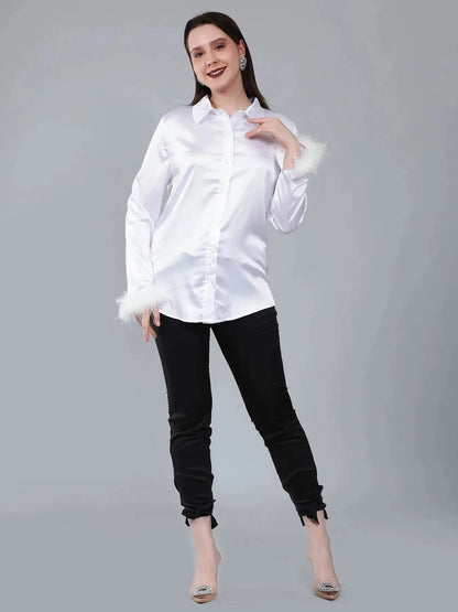 Feather Cuff Satin Shirt