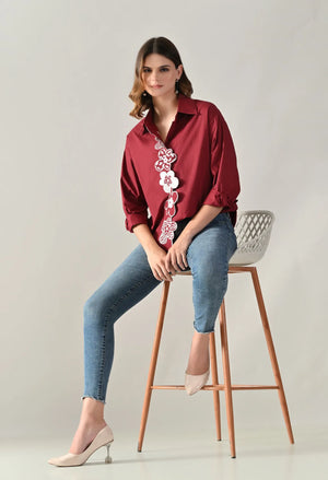 Floral Panel Embroidered  Shirt