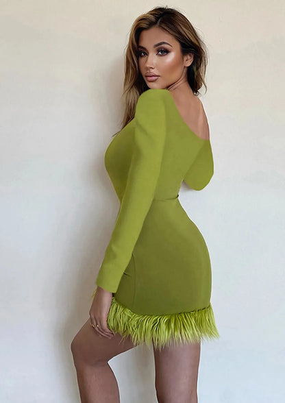 Fur-Hem Bodycon Dress