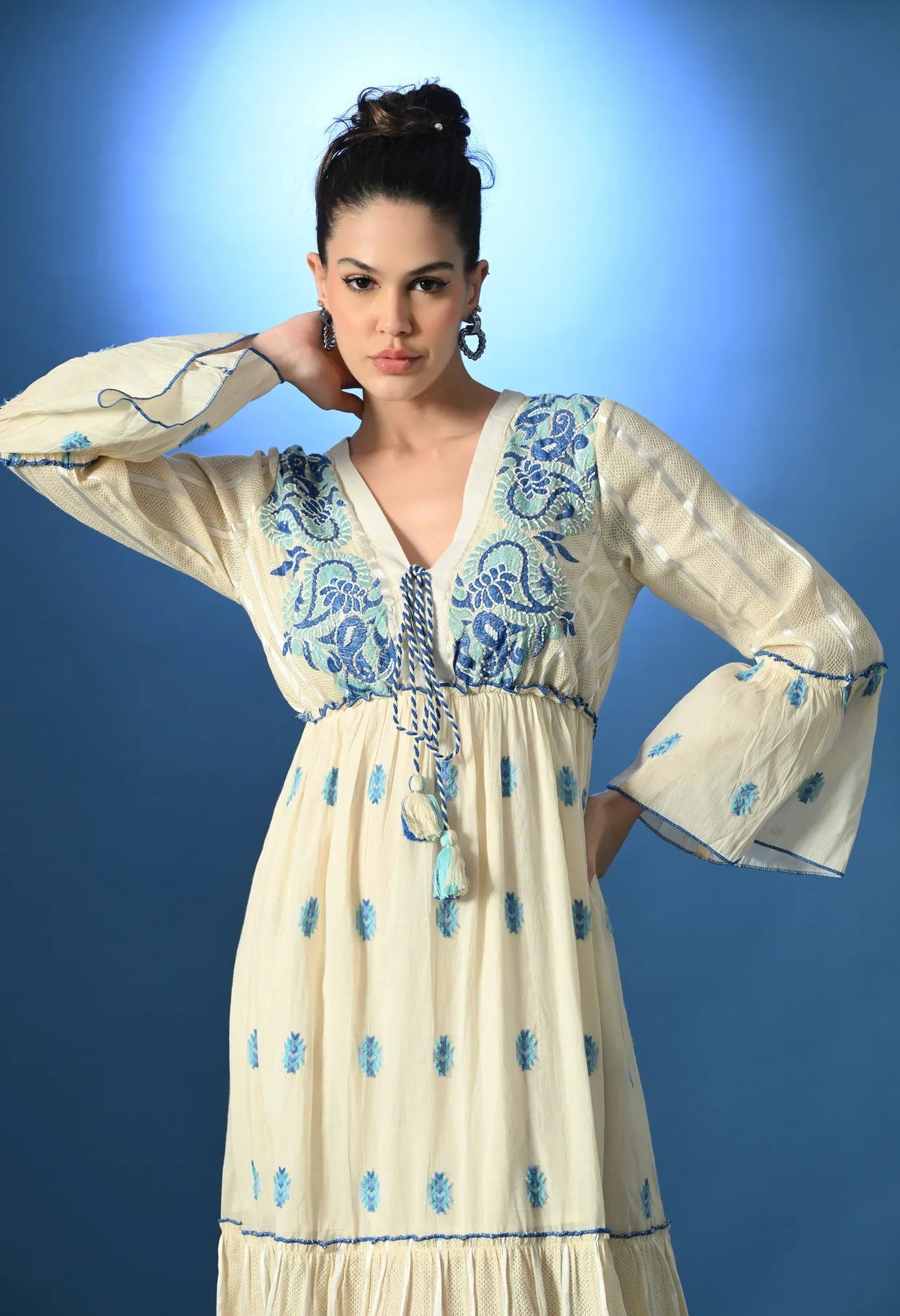 Aurora Jacquard Blue Maxi Dress