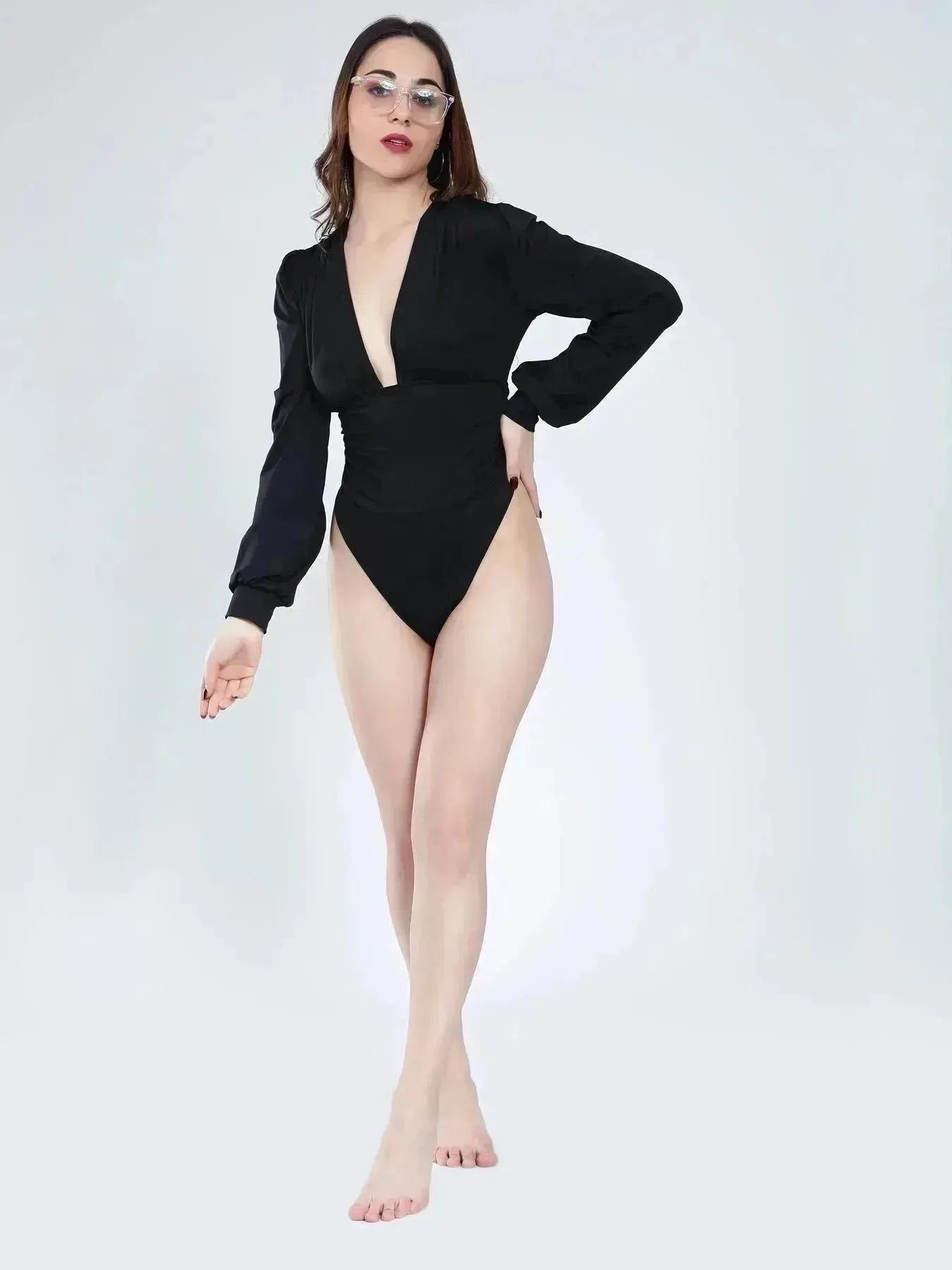 Sexy Plunged  V- Neck  Bodysuit